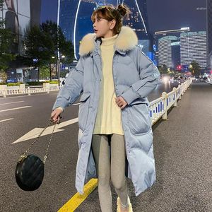 Women's Down 2022 Winter White Duck Jacket Middle And Long Korean Version Large Pocket Fashion Loose Thickened