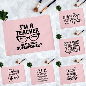 Cosmetic Bags I'm Teacher What's Your Superpower Large Capacity Pencil Case Pencilcase School Stationery Supplies Bag Makeup Gifts