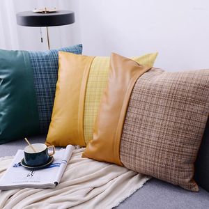 Kudde modernt omslag nordiskt läderkudde Color Cotton Stitching Woven Covers Decorative Soffa Home Decor