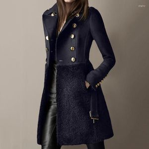 Women's Wool Women's & Blends Patchwork Regular Lapel Overcoat Jacket Slim Black Autumn Winter Woman Coats Double-Breasted Commuter 4XL