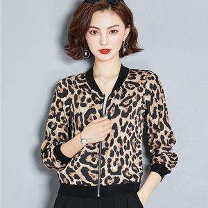 Women s Jackets Leopard Print Women thin Coat Stand Collar Long Sleeve Bomber Casual Tops Woman big size Ladies Coats 220929