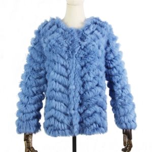 Womens Fur Faux Real Knitted Rabbit coat jacket Fashion stripe sweater Lady Natural Wedding Party Wholesale 220929