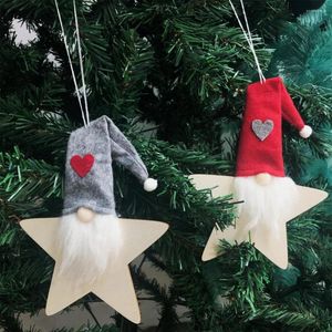 Christmas Decorations 4pcs Decoration Caps Stars Pendant Ornaments Cloth Wood Tree Hanging Holiday Xmas Diy Craft Gift