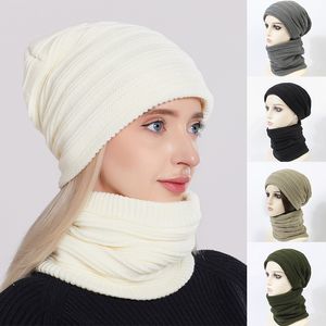 Berretto e sciarpa invernali spessi 2 pezzi Set Snow Outdoor Isolamento freddo Cashmere Cappello lavorato a maglia Sciarpa per donna Uomo Grigio Nero Cachi Beige Verde militare