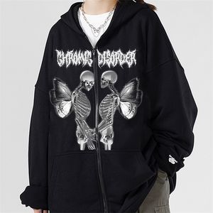 Kvinnors hoodies tr￶jor Y2K HARAJUKU HOODIES Kvinnor Autumn Winter Hip Hop Zipper Pocket Print Estetic Hooded Sweatshirts Female Goth Punk Jackets Rockar 220928