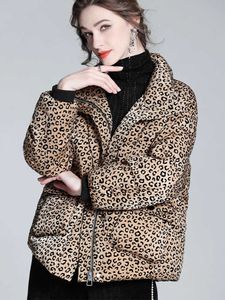 Women's Down Parkas 2022 Newest Luxury Winter Loose Fit Puffer Jacket Women Leopard Print Short Casual Zipper Thicken Warm 90% White Duck Down Coat T220928