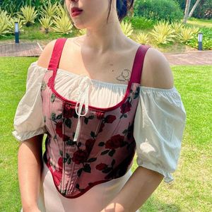 Bustiers & Corsets Burlesque Vintage Gothic Clothes Rose Red Corset Outwear Crop Tops