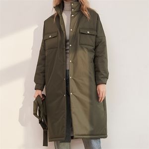 Kvinnor Down Parkas Malina Spring Single Breasted Parkas Women Fashion Stand Collar Coat Women Solid Tie Bälte Enkla bomullsjackor Kvinnliga damer 220929