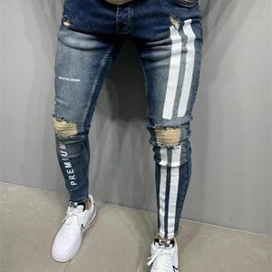 Мужские джинсы 3 стили мужские эластичные скинни байкер Slim Fit Denim Proscemed молния хип -хоп повседневные джинсы Высококачественные джинсы 220929