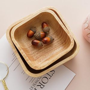 Skålar japansk stil träbordsartiklar fruktdessert skål massivt träsallad fyrkantig plattor för