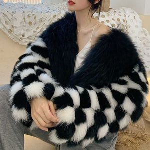 Женская меховая искусственная зима новая имитационная норковая шерсть Женская модная черно -белая куртка для шахма