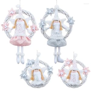 Decorative Flowers Christmas White Angel Wreath Vine Ring Pink Door Hanging Tree Pendant Ornaments