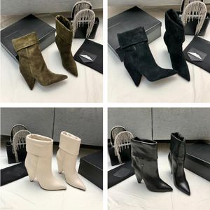مصممة فاخرة Women Boots Side Zipper Smooth Suede Boot Fashion Women High Heel Shoe Leather Exitole Size 35-40