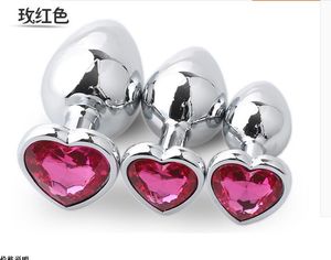 Brinquedos sexuais para casais Metal Silver Heart Anal Plug Small diamante inserido Multi-Color Male e fêmea G Point posterior Masturbação Toys alternativos