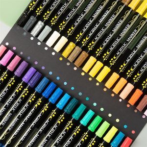 علامات 12/24/36 ألوان رأس مزدوج جولة النقطة الاكريليك Paint Pen Journal Kawaii Marker Art Supplies 220929
