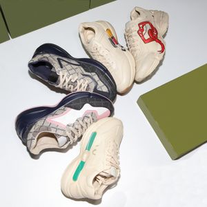 Designer Rhyton Skor Beige Herr Sneakers Vintage Lyx Chaussures Dam Sko Mode Sneakers Wave Mouth Sneaker