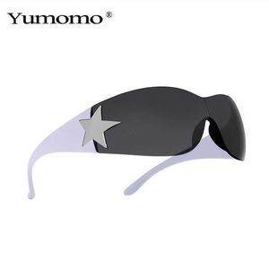 Punk One Piece Sunglasses Goggle New Y2k Luxury Brand Sun 2000's Shades Eyewear UV400 Female Designer Five Star Glasses 0928