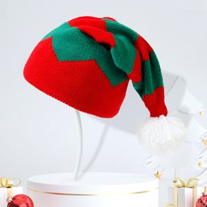 2022 Nuovi cappelli di Natale per le donne Decorazione di Natale per bambini Natale per bambini che lavora a maglia Cappello di NATALE Striscia verde rossa con palla bianca sulla parte superiore