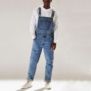 Mäns jeans Bib Overall för Man Suspender Pants Men's Jeans Jumpsuits High Street Ejressed Autumn Fashion Denim Man Plus Size S3XL 220929