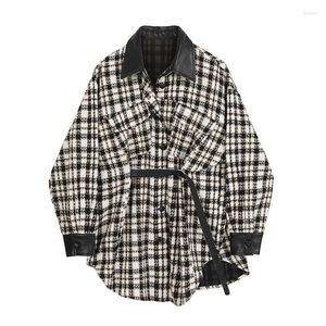 Kvinnors ull Kvinnor blandningar Fashion Plaid Windbreaker Womens Medium L￤ngd Korean L￶st 2022 Spring Autumn Temperament Trench Coat