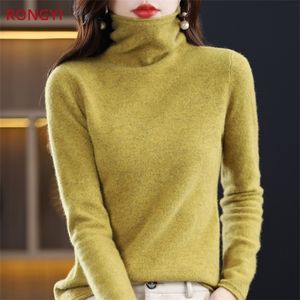 Womens Sweaters RONGYI 100%Pure Wool Sweater Woman High Neck Pullover Cashmere Sweater Casual Longsleeved Knitted Top AutumnWinter JJ2204 220929