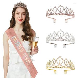 Decoração de festa Rose Gold Glitter Birthday Queen Setin Sash Rhinestone Crystal Crown Tiara para adultos de suprimentos para meninas