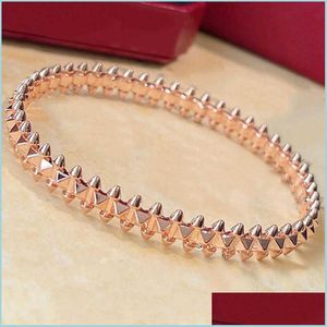 Bangle 2021 Top Brand Pure 925 Sterling Sier Jewelry Women Rose Gold Spikes Steam-Punk Bangle Wedding Around Rivet Drop Delivery Brace OT7I4