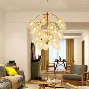 Pendant Lamps 7 Heads Nordic Simple Restaurant Glass Bubble Ball Chandelier Clothing Store Creative Grape String Living Lamp