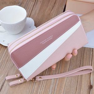 Wallets Women's Zipper Closure Spliced Wrist Strap Tassel Wallet for Girls New Fashion Phone Coin Long Purse Card Holder L220929