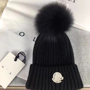 famous Designer Winter Knitted Beanie Woolen Hat Women Chunky Knit Thick Warm faux fur pom Beanies Hats Female Bonnet Beanie Caps