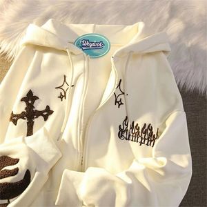 Men's Hoodies Sweatshirts Hip Hop Sweatshirt letter embroidery Graphics Men Oversized Joggers Y2K Zip Up Punk Sport Jacket women Streetwear coat 220929