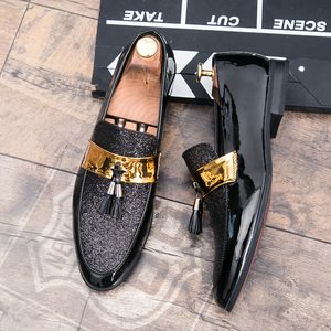 Mode loafers män skor personlighet pu stitch paljett tyg tassel klassisk slip-on business casual bröllop nattklubb all-match ad303