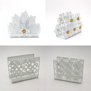 Hollow Storage Boxes Flowers Metal Napkin Holder Paper Dispenser Tissue Rack White Home Party Dining Table Decor D3