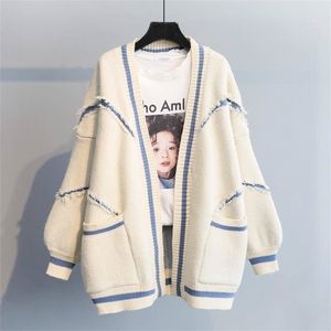 Damskie dzianiny tee jesienne koreańskie wersja angielska litery mody zagęszczone dzianiny swetra swetra w środkowej długości Kobiety High Street Loose Fit Płaszcz 220929