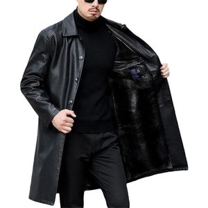 Trench de trincheira masculino Men Leather Casaco Masculino Jackets X-Long Moda Outerwear Jaqueta Masculina 220928