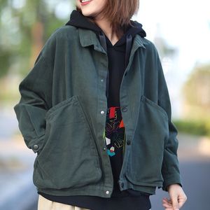 Women s Jackets Johnature Autumn Female Korean Casual Loose Pocket Turn down Collar Jacket Comfortable All match Women Long Sleeve Coat 220929