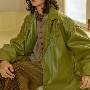 Giacche da donna in pelle ecopelle da donna Lautaro Primavera giacche oversize in ecopelle verde per abiti firmati modesti e sciolti di moda stile moda 220928