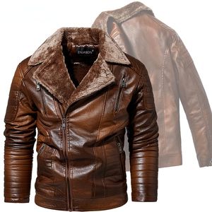 Neue Männer Leder Jacken Winter Dicke Warme Herren Casual Faux PU Motorrad Jacke Männlichen Fleece Pilot Mäntel Solide Winddicht kleidung