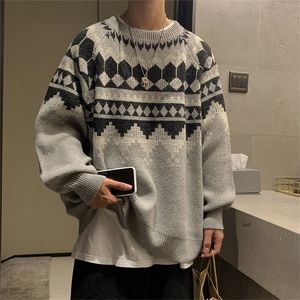 Herrtröjor vintage vinter morfar tröja män casual oneck jacquard tröja överdimensionerad pullover hip hop koreanska harajuku kläder varm jumper 220928