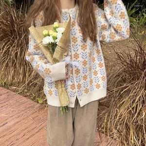 Kvinnors stickor Spring Autumn Floral Women Young Style Prairie Chic Flowers Long Sleeve Top Harajuku tröja Sticked Cardigan Jumpers kläder