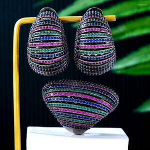 Серьги ожерелья устанавливают модные ювелирные украшения Godki Charms Luxury Curtain Hoop для женщин Медная протекающая кубическая циркония 2022