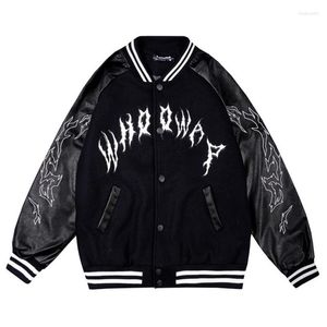 Männer Jacken 2022 Gothic Brief Flügel Stickerei Patchwork Baseball Jacke Hip Hop Übergroße Streetwear Vintage Varsity Biker Motorrad