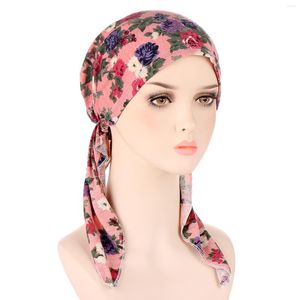 Bandanas feminino para feminino lenço de cabelos lenço de verão algodão estampado de algodão elástico hijab muçulmano chimió chapéu de turbante chapéu de cabeça