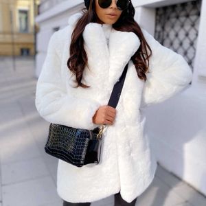 Faux Fur Heydress 2022 Женская норковая пальто выключите воротник зимний теплый фальшивая леди повседневная куртка Oversoat Y2209