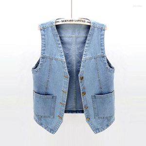 Kvinnors västar Kvinnors Autumn Plus Size Denim Vest Jacka Kvinnor Casual ärmlös V-ringning Single Breasted Cowboy Jean Coat Vintage Woman