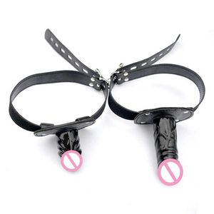 Schönheit Artikel Dildo Gag Leder Für Paare Strap On Bondage Locking Schnallen Offenen Mund Plug Bdsm Erwachsene Penis Harness Frauen sexy T L1