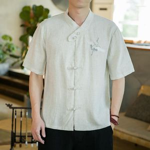 Roupas étnicas Colors homens camisetas de estilo chinês tradicionais Tang Suit Hanfu Cotton Coat Color Solid Fashion Tai Chi Qipao Short