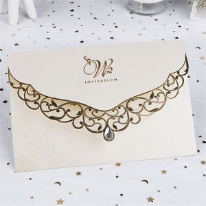 Greeting Cards 50pcs Laser Cut Wedding Invitation Card Business With Diamond Customized Decoration Party Supplies 220930