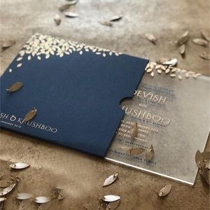 Grußkarten, individuelle Hochzeitseinladungskarte, 10 Stück, Spitze, bunter Druck, königsblaue Acryl-Einladungen 220930