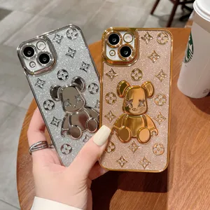 Custodia per cellulare con galvanica glitterata per orso violento per Apple iPhone 11 12 13 14 Pro Max XS Max XR Custodia protettiva Fashion Designer